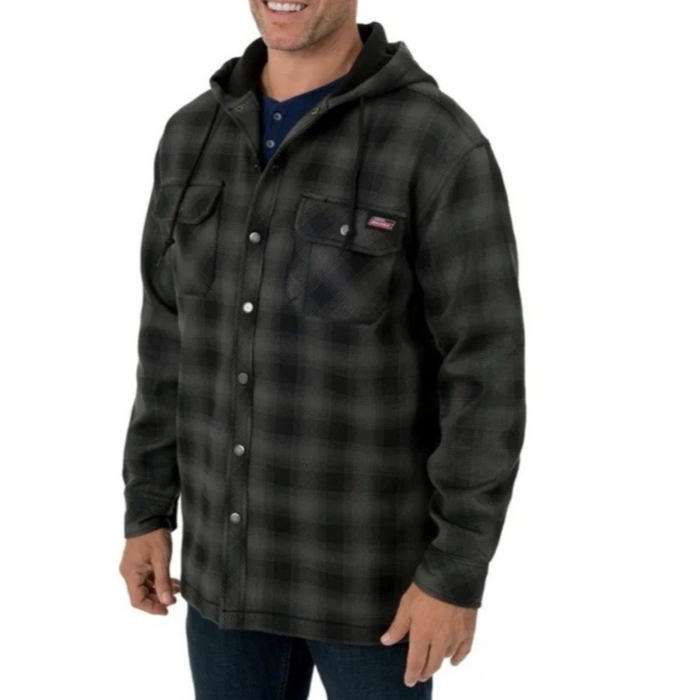 Dickies Hooded Twill Polar Fleece Lined Shirt Jacket Built to Work Sz XL